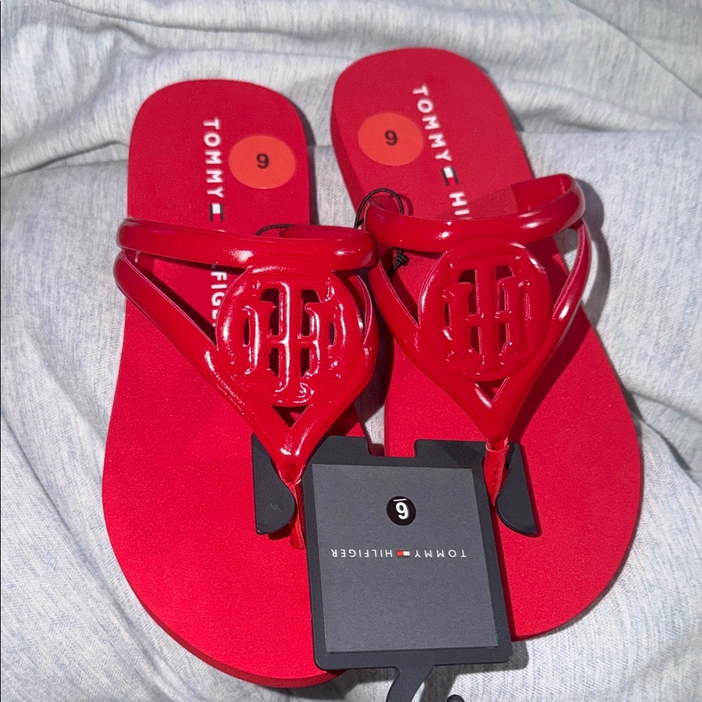 Tommy Hilfiger Red Logo Jelly Thong Sandals